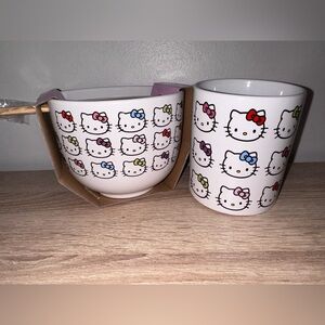 Sanrio Hello Kitty Faces Ceramic Ramen Noodle Rice Bowl By Chopsticks & mug